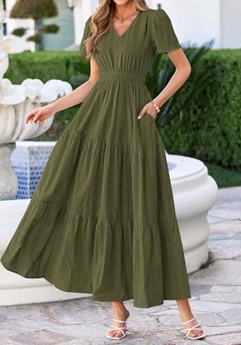 BTFBM Womens Summer Dresses 2026 V Neck Hollow Out Eyelet A Line Flowy Boho Beach Vacation Wedding Guest Maxi Dress view 4