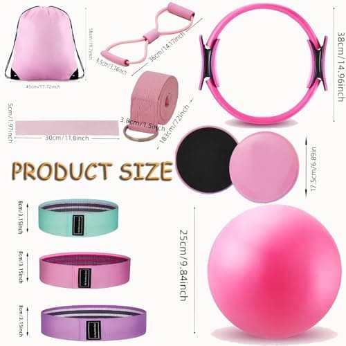Pilates Kit for Home Workouts, Pilates Essential Kit 12-Piece -Home Pilates Workout Kit for Women with 12.6”Magic Circle, 9.8” Yoga Ball & 6 Resistance Bands for Stretching at Home Gym & Studio view 5