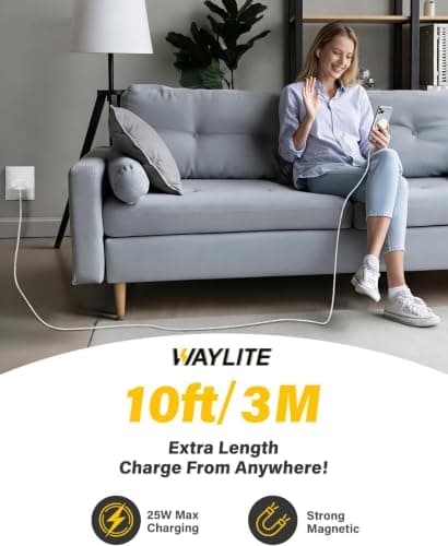 10FT Magnetic Wireless Charger Charging Pad - 15W Fast Phone Charger for Apple iPhone 17 16 15 14 13 12 Series & AirPods 4 3 2 Pro, Phone Charging Pad with Plug for Desk & Travel, 2Pack Black view 5