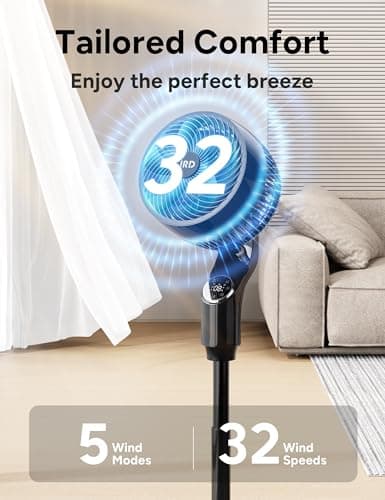 JRD Fan for Bedroom, 70° Oscillating Standing Fan, 100ft Quiet Pedestal Fans for Home Office, 85° Manual Vertical, Touch+Remote, 24H Timer,32 Wind Speeds, 39-43" Adjustable Height, Air Circulator view 5