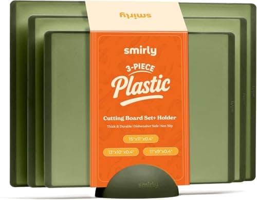 SMIRLY Plastic Cutting Board Set With Holder, Dishwasher Safe Plastic Cutting Boards Set for Kitchen, Cutting Boards for Kitchen - Plastic Chopping Board Set view 1