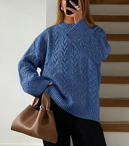 Okiwam Women's Oversized Sweaters Crewneck Cable Knit Pullover Casual Loose Fall Outfits Spring Fashion Clothes 2026 view 6