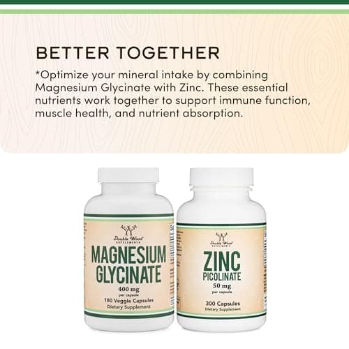 Magnesium Glycinate 400mg | 180 Capsules | Sleep, Muscle, & Heart Support | Vegan, Third Party Tested, Gluten Free, Non-GMO, by Double Wood Supplements view 6