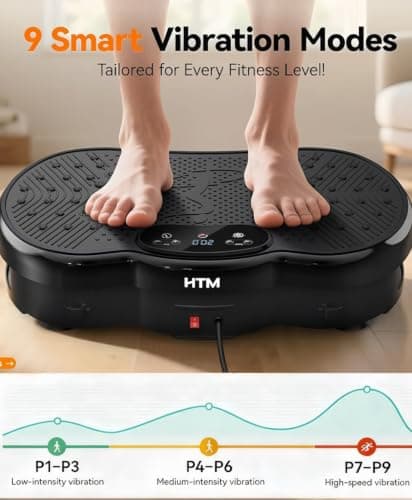 HTM Vibration Plate Exercise Machine, 9 Modes & 120 Speeds, Body Shake Plate with Resistance Bands Slot & Remote Control, Shake Board for Weight Loss Fat Burner Home Fitness Workout view 5