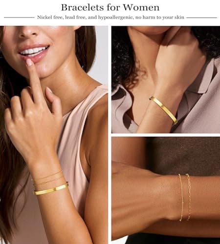 ZNBOH Gold Bracelets for Women Dainty 14K Gold Plated Bangle Cuff Stack Adjustable Stackable Bracelet Non Tarnish Trendy Set Tennis Chain Layered Waterproof Jewelry Gifts for Women view 4