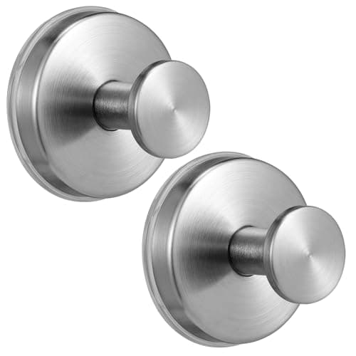 Fenas Large Suction Cup Hooks, Heavy Duty 15lb Holds Towel & Robe, No-Drill Shower Bathroom Hooks for Tile Wall Glass Mirror, Mounts on Smooth Non-Porous Surfaces (2 Pack, Brushed Nickel) view 1