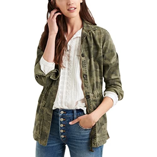 Lucky Brand womens Long Sleeve Button Up Camo Printed Utility Jacket, Green Multi, X-Large US