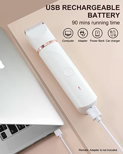 Bikini Trimmer for Women,Painless Electric Razor & Body Shaver for Pubic Hair,IPX7 Waterproof Hair Trimmer Women with Ceramic Blades,USB Rechargeable,Wet/Dry Use,Gifts for Women（White） view 3