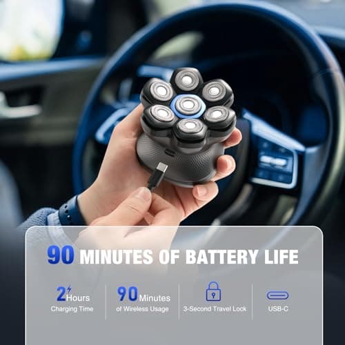 7D Head Shavers for Bald Men - 2026 New Dual Speed Electric Shaver, Bald Head Shaver with Magnetic Shaver Head IPX6 Waterproof Wet/Dry Use Shaving Balding Clipper LED Display Cordless Head Razor Gray view 4