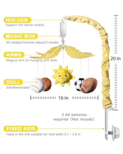 FEISIKE Baby Crib Mobile with 35 Lullabies, 3 Modes Rotation & Music, Soother Toy Adjustable Volume, Sport-Themed Nursery Decor Musical Mobile for Crib or Bassinet view 3