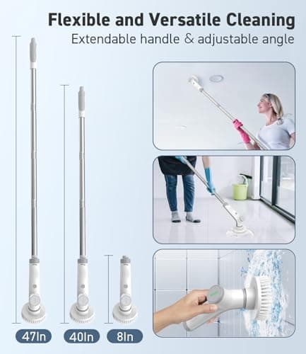 Electric Spin Scrubber, VEWIOR Cordless Shower Scrubber with 3 Adjustable Angle, Cleaning Brush with 2 Speeds 3 Replaceable Brush Heads for Bathroom Kitchen Tub view 3