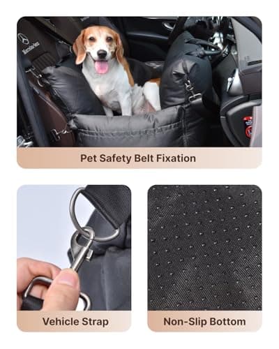 PET MARVEL Dog Car Seat for Small Dogs Up to 25 lbs, Pet Booster Seat & Travel Carrier with Safety Leash and Thick Cushion, Fully Detachable Washable Pet Bag with Storage Pocket, Portable, Black view 5