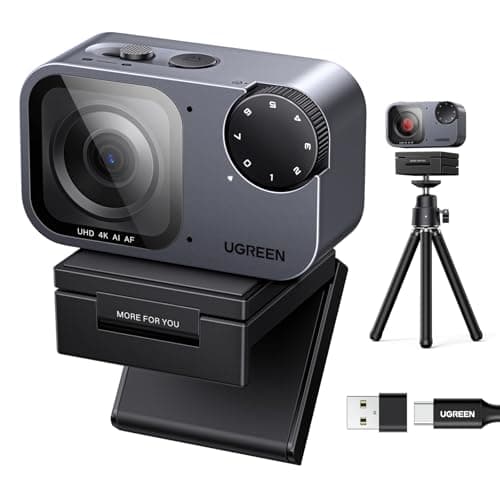 UGREEN FineCam Pro 4K Webcam for PC, 1/2" Sensor, Auto Framing, Face AE, AI Noise-Canceling Mic, Gesture Control, PDAF Auto Focus for Streaming, Conference, OBS Zoom, Switch 2, Privacy Cover & Tripod