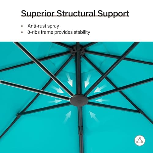 LAUSAINT HOME 11FT Patio Cantilever Umbrella with Base Outdoor Curvy Round Offset Umbrella, Heavy Duty Aluminum Patio Umbrella with 360°Rotation and Windproof, for Garden, Pool, Deck, Backyard, Market(11 FT Turquoise Blue） view 5