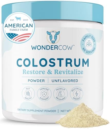 WONDERCOW Colostrum Supplement Powder for Gut Health, Immune Support & Wellness | Natural IgG Pure Whole Bovine Colostrum Superfood, Unflavored, 60 Servings