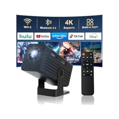 Mini Projector with WiFi and Bluetooth,4K Support 260 ANSl Smart Portable Projector,Auto Keystone, 135 Degree Rotation,Video projector for Home, Bedroom, Outdoor