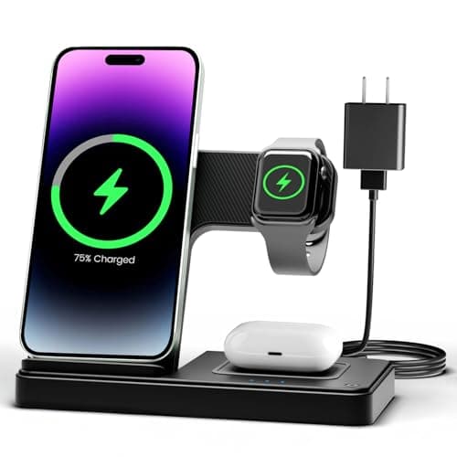 Wireless Charger iPhone Charging Station: 3 in 1 Charger Stand Multiple Devices for Apple - iPhone 17 16e 16 15 14 Pro Max 13 12 11 - Watch 11 10 9 8 7 6 5 4 3 2 SE and Ultra Series - Airpods 4 3 Pro — image 1