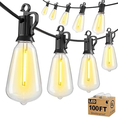 Brightown Outdoor String Lights Patio Lights, 100FT ST38 Shatterproof Dimmable Waterproof Connectable LED Christmas Lights, Hanging Outside Light for Backyard, Porch, Deck, Balcony, Garden, Home Decor view 1