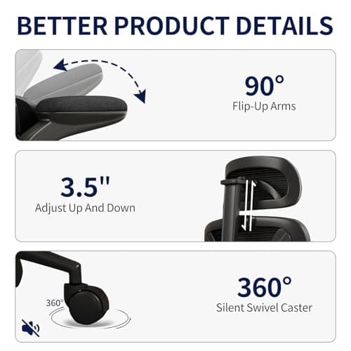 Ergonomic Office Chair - Desk Chair with Adjustable Headrest Lumbar Support Computer Chair - Mesh Comfy Chair with Flip-up Armrests - Gaming Chairs for Adults Home Office 330 LBS (White+Black) view 3