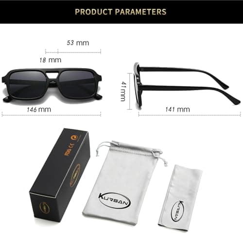 Kursan Retro Square Aviator Sunglasses for Women Men Vintage Trendy Rectangle 70s Sun Glasses view 6