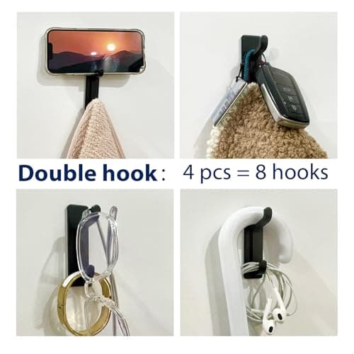 pickpiff Wall Hooks for Coat and Towel: 13LB Strong Adhesive Door Hanger Stick on, Black 4 Pack view 4