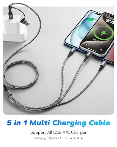 5 in 1 Multi Charging Cable,2Pack 4Ft Multiple Charger Cable USB A/C to Lightning/Type C/Micro USB Ports Multi Charger Cord Travel Universal Charging Cord for iPhone Series/Samsung/Tablets and More view 2