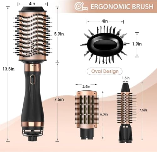 Nicebay Hair Dryer Brush One-Step Hot Air Brush Reduces Damage | Multi-Styler Blowout Brush with Oval & Paddle Brush Attachments, Frizz Control Smooth Volumizer view 4