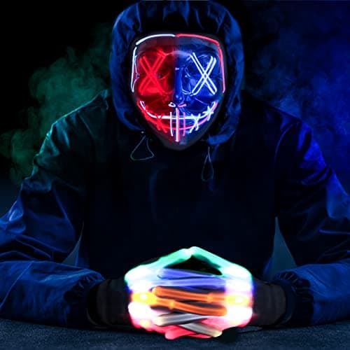Max Fun Halloween Mask Glowing Gloves for Halloween Costume Cosplay Party Led Light Up Scary Masks for Halloween Party view 5