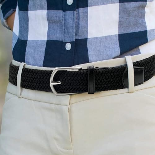 Myfunc 2Pack Belts No Holes Golf Jeans Pants Casual Stretchy Elastic Braided Woven Belt for Mens Boys Womens Girls view 6