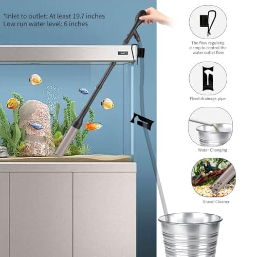 Large Gravel Vacuum for Aquarium, Adjustable Length Manual 256GPH Aquarium Gravel Cleaners, Low Water Level Fish Tank Water Changer with Suction Ball, Use for Fish Tank Cleaning Gravel and Sand view 4