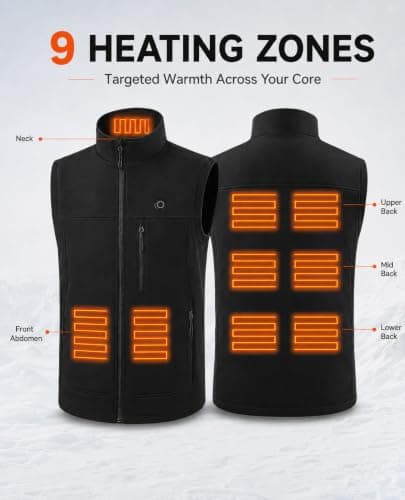CHANGEOWN Heated Vest for Men,9 Heating Zones,Battery Pack Included | 10000mAh Battery, 3 Heat Settings, Up to 10H Runtime, Neck Heating, Windproof Softshell for Hunting, Work & Outdoors view 4