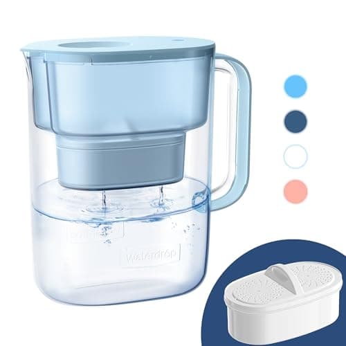 Waterdrop PT-07B Water Filter Pitcher, 10-Cup, NSF Certified, 200-Gallon Long-Life Filter, Improves Coffee & Tea Taste, Reduces PFOA/PFOS and Chlorine, 5X Longer Filter Life, Blue view 1