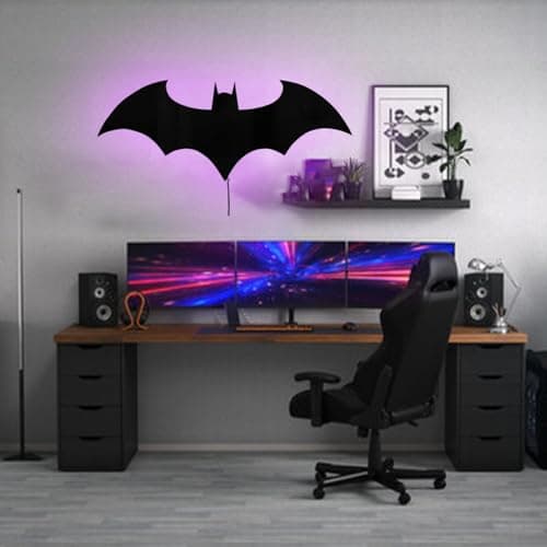 Superhero LED Lamp Decor Night Light with 16 Colors Remote, Wall Sconce, Acrylic Engraved, Kids Room Wall Lamp, Mirror (Black) view 4
