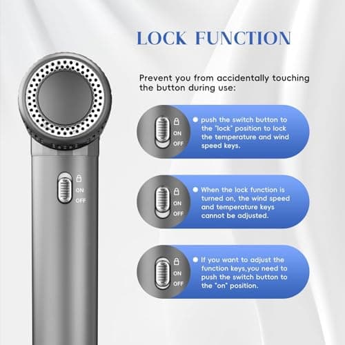 Natrial Ionic Professional Hair Dryer with Diffuser for Curly Hair,1600W&110000RPM High Speed Blow Dryer for Women,Fast Drying,Lock Function,Low Noise,Lightweight for Home Travel Salon,Gray view 5