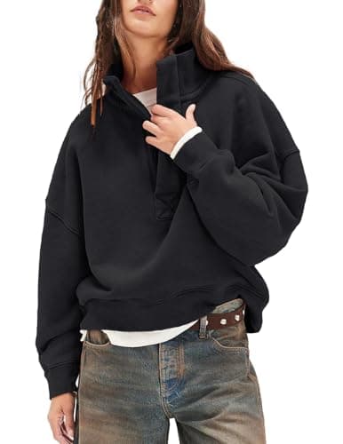 Oversized Sweatshirt for Women Henley Neck Pullover Tops — image 1