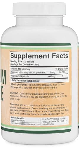 Magnesium Glycinate 400mg | 180 Capsules | Sleep, Muscle, & Heart Support | Vegan, Third Party Tested, Gluten Free, Non-GMO, by Double Wood Supplements view 5