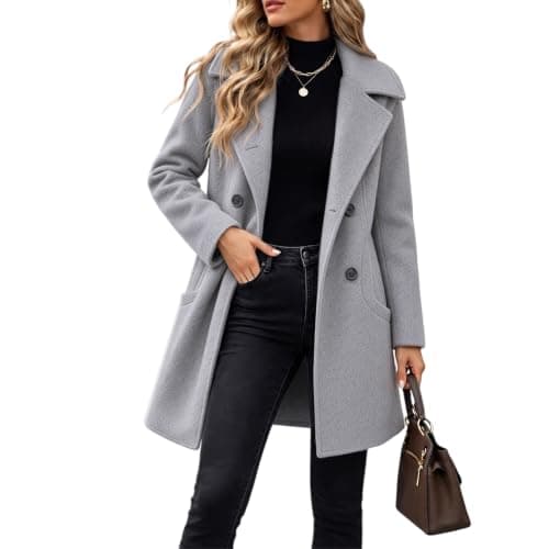 Women's Faux Wool Coat Notch Lapel Double-Breasted Peacoat view 4