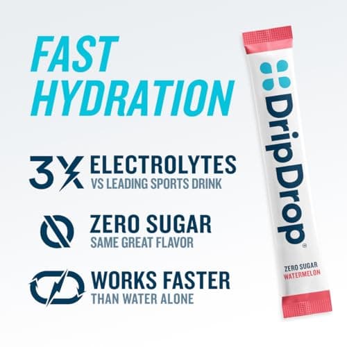 DripDrop Sugar Free Hydration Packets - Zero Classic Variety Pack - Single Serve Electrolytes Powder Drink Mix - Lemon Lime, Watermelon, Peach, Passion Fruit - Non-GMO, Gluten Free, Vegan - 32 Sticks view 2