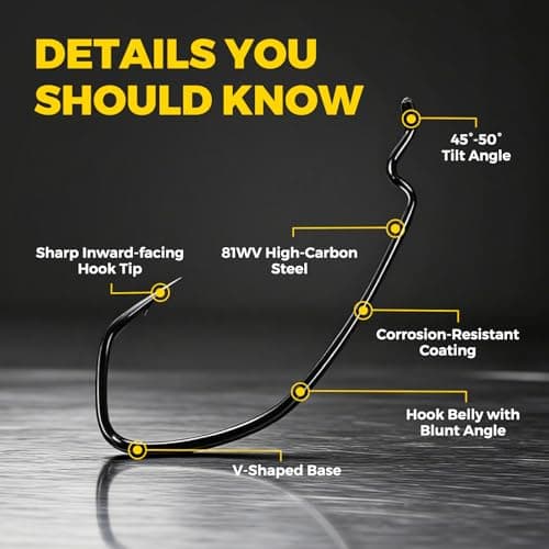 ArcPro Drop Shot Hooks, 100pcs Improve EWG Worm Hooks, Bass Fishing Hooks for Freshwater and Saltwater, High Carbon Steel Texas Rig Hooks with Portable Plastic Box, Black view 4