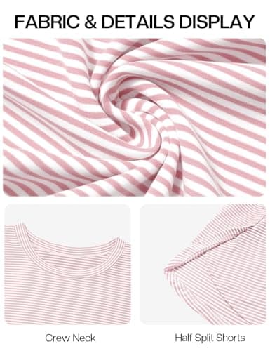 JUSTFASHIONNOW Womens Pajama Sets Striped Two Piece Lounge Sets Long Sleeve Top and Split Shorts Print Sleepwear Comfy Pjs view 6