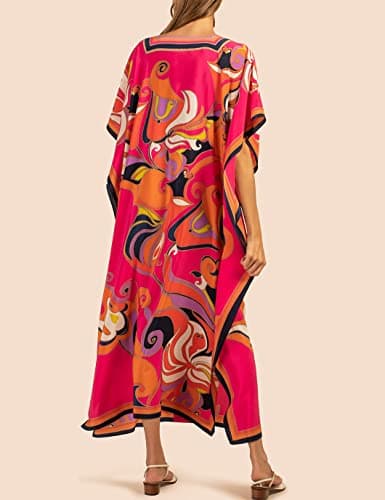 Eddoyee Kaftan Dresses for Women Batwing Sleeve Caftans Plus Size V Neck Beach Cover Up view 2