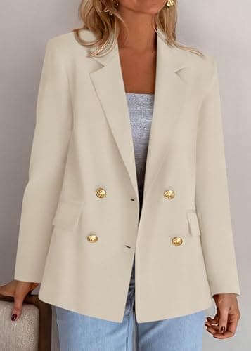 KIRUNDO Blazers for Women Business Casual 2025 Fall Long Sleeve Double Breasted Open Front Work Suit Jackets with Pockets view 2