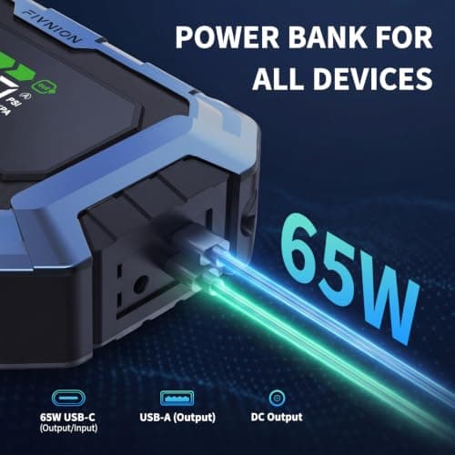 FIVNION Real 74Wh Jump Starter with 160PSI Air Compressor, PD65W Fast Charging 12V Jump Box (All Gas/10L Diesel) view 6