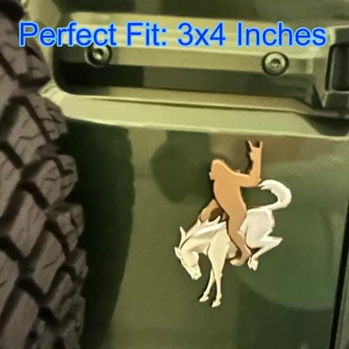 Add-A-Sasquatch Emblem for Bronco, 3x4 Inch, Adhesive Overlay Decal, 2021-2025 Models (Bronze Metallic, Rocking Out) view 6