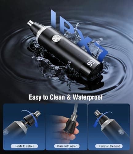 Nose Hair Trimmer for Men, 3-in-1 Professional Painless USB-C Rechargeable Eyebrow & Facial Nose Trimmer for Men Women, LED Display Trimmer with Powerful Motor and Dual-Edge Blades, IPX7 Waterproof view 3
