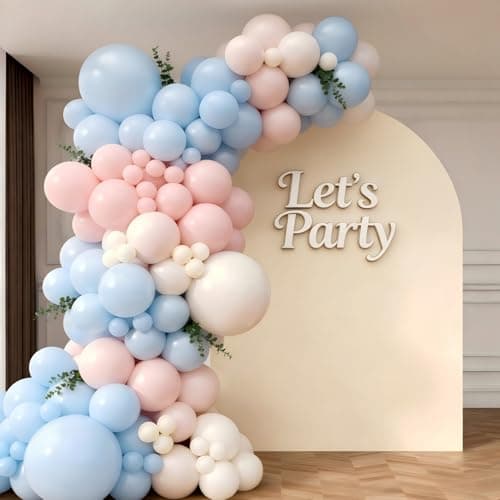 Pink and Blue Balloon Garland Arch Kit 143Pcs Pink White Blue Latex Balloons for Boys Girls Gender Reveal Birthday Party Decoration view 4