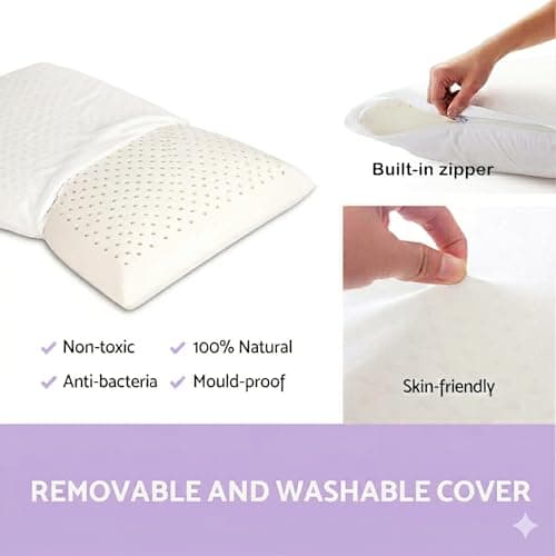 Artka Talalay Latex Sleeping Pillow, Soft Bed Pillow with Cotton Pillowcase Helps Relieve Pressure, Premium Pillow for Side, Back, and Stomach Sleepers to Get a Restful Sleep (1, King (Low Loft)) view 3