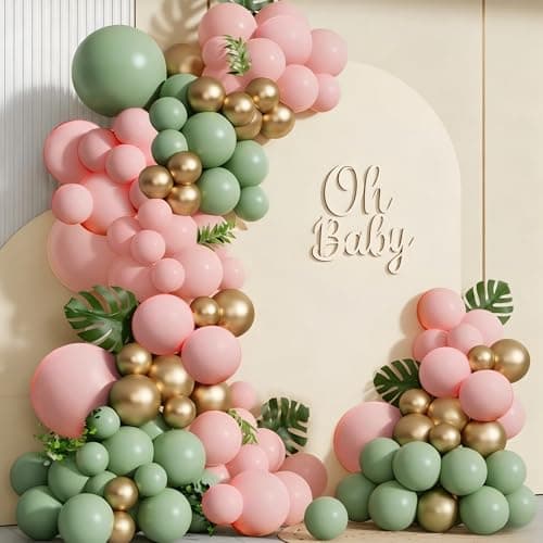 Spring Balloon Garland Arch Kit 160Pcs Sage Green Pink and Gold Latex Balloons for Baby in Bloom Baby Shower Bridal Shower Wedding Jungle Safari Woodland Birthday Party Decorations — image 1