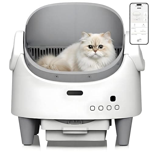 Open-Top Automatic Cat Litter Box, Self Cleaning Cat Litter Box with App Control & Weight Monitoring, 10.5L Large Capacity for Multiple Cats, Ultra-Quiet & Odor Control, 1 Rolls Refill Bags Included