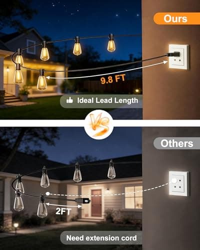 Outdoor String Lights 54FT Connectable ST38 Patio Lights Outdoor Waterproof | 15 Shatterproof Edison Bulbs Dimmable Plug-in, 2700K Warm White Hanging Light for Balcony Backyard Garden Porch Party Decor view 2